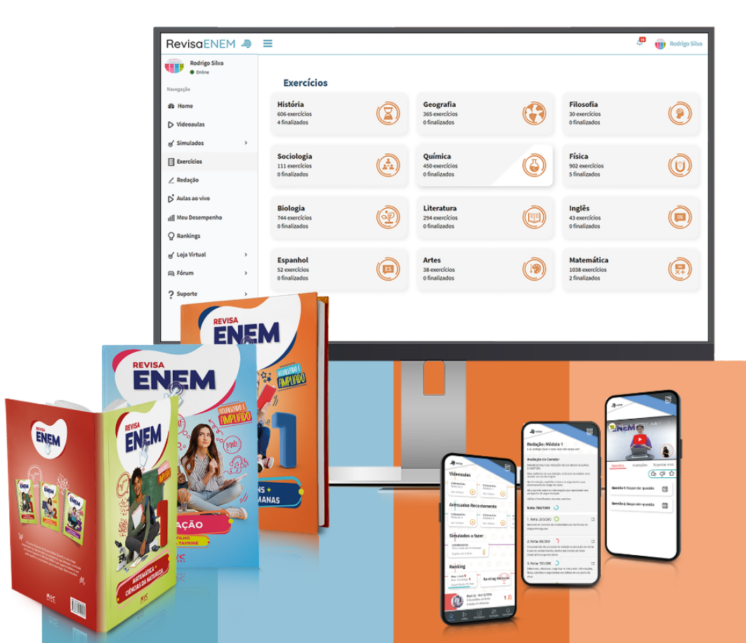 RevisaENEM em livros, celulares e computadores